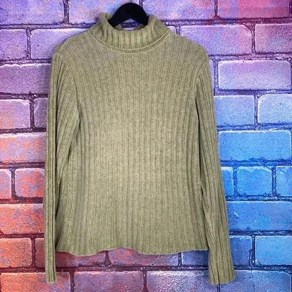 Crew Sweater Turtle Neck Medium Pullover Women's Knit Size Sleeve Green